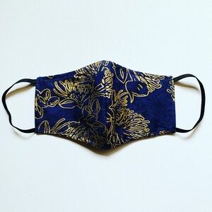 NEW Handmade Batik Midnight Gold Print Face Mask
